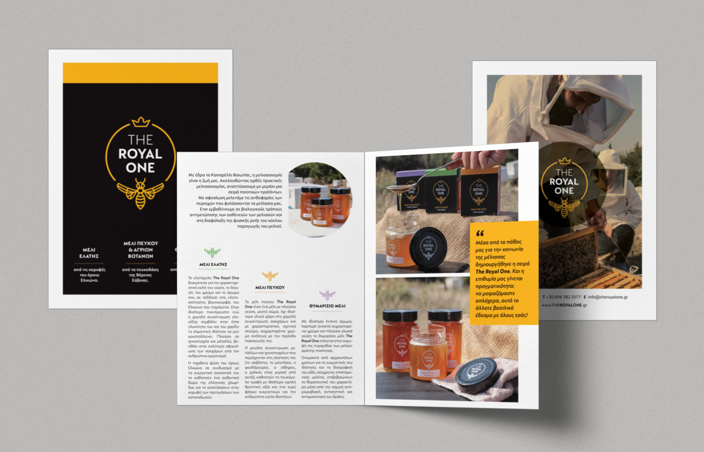 Corporate brochure design and for the royal one greek honey.
